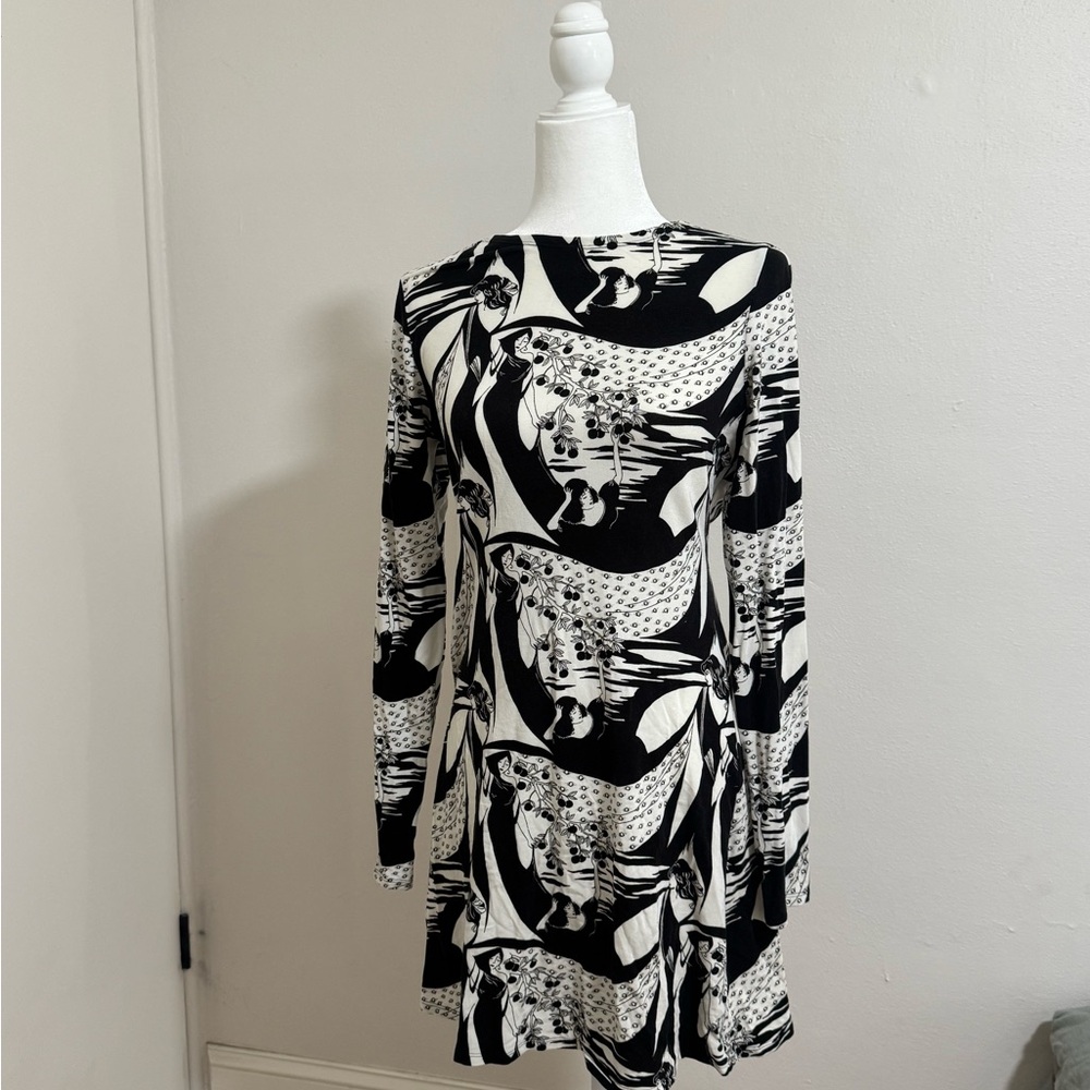 Reformation Monochrome Abstract Long Sleeve Dress